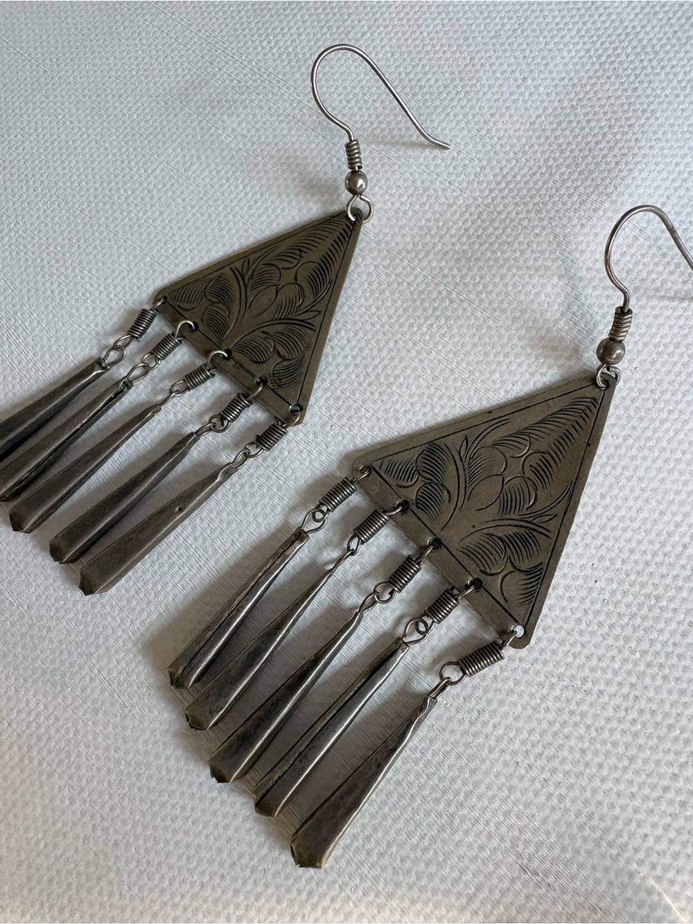 Boho Silver-Tone Triangle Fringe Drop Earrings